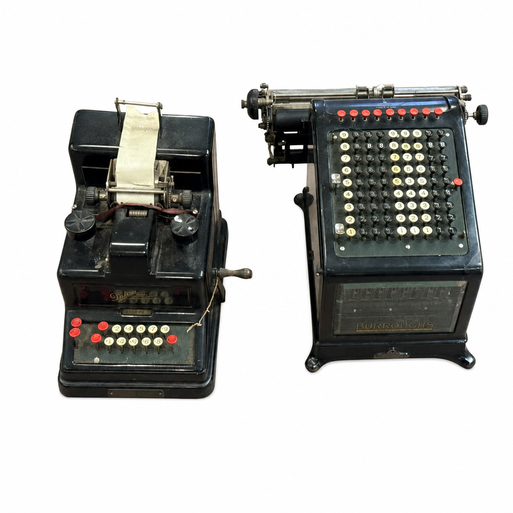 Pair of vintage mechanical calculators