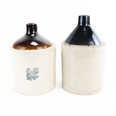 (2) Stoneware 1-Gallon Crock Jugs
