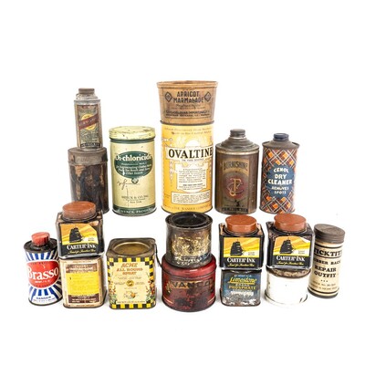 Box Lot Variety of Vintage Tins, Cans, Jars