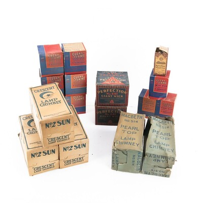 Vintage Lamp Chimney Boxes & Stove Wicks