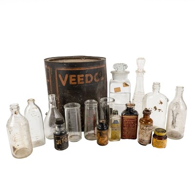 (17) Lot Various Apothecary Jars, Bottles, Tins