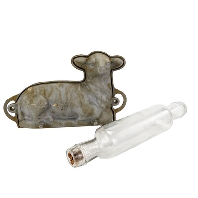 Vintage Cast Aluminum Lamb Cake Mold & Rolling Pin