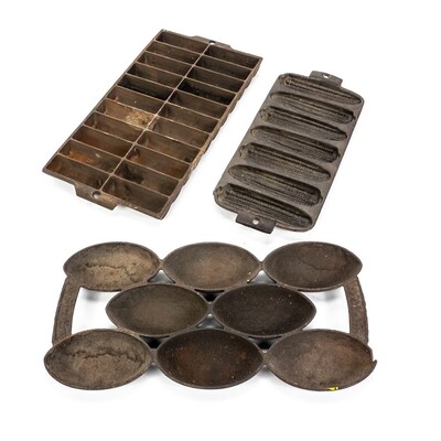 (3) Antique Cast Iron Bread Pans