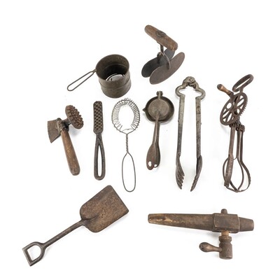 Box Lot Various Antique Kitchen Tools