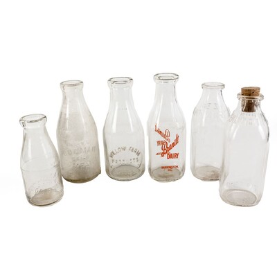 (6) Vintage Glass Milk Bottles