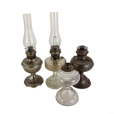 (4) Antique Kerosene Oil Lamps