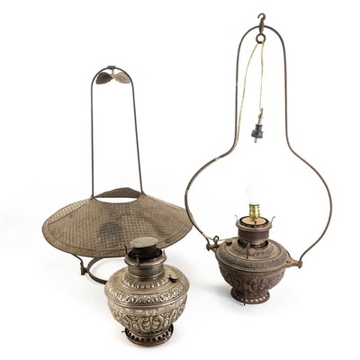 (2) Country/General Store Brass Hanging Lamps