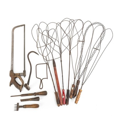 Vintage Wire Rug Beaters, Hay Hook, Misc Tools