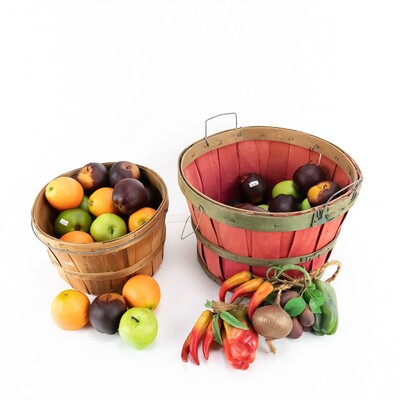 (2) Bushel Baskets of Faux Fruit and Vegetables