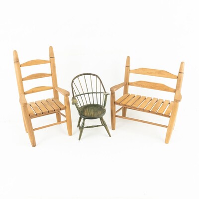 (3) Vintage Doll-Sized Armchairs and Bench