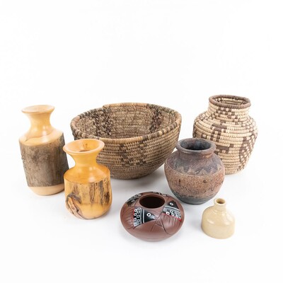 (7) Variety of Rustic Baskets & Vases