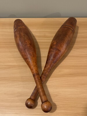 Pair of turned wooden Indian clubs