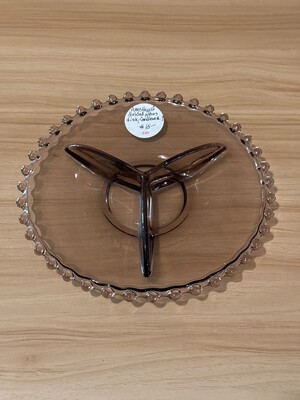 Divided serving dish in smoky amethyst pressed glass