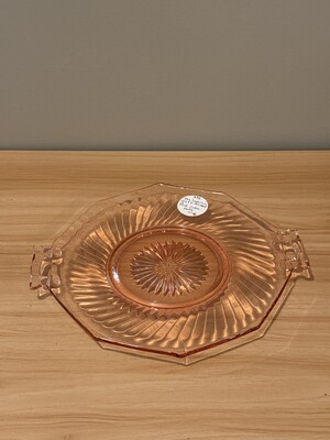 Pink Depression glass serving platter