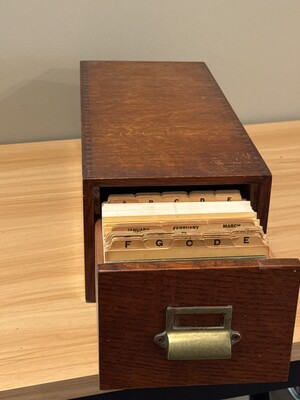 Wooden card catalog drawer