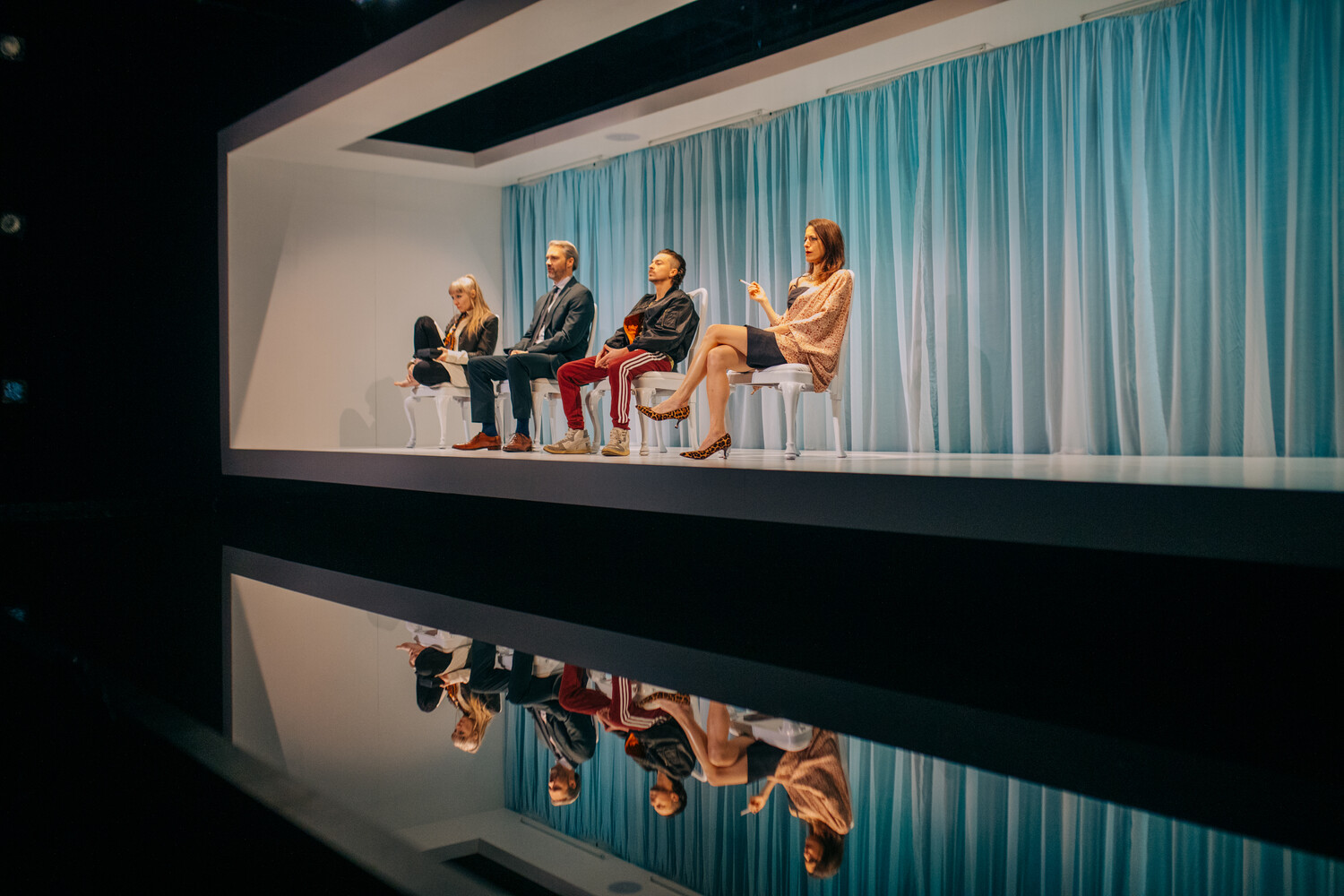 A photo from the 2025 production of Crave: (L to R) Marya Sea Kaminski, Lathrop Walker, Christopher Morson, Alexandra Tavares. Courtesy of Intiman Theater.