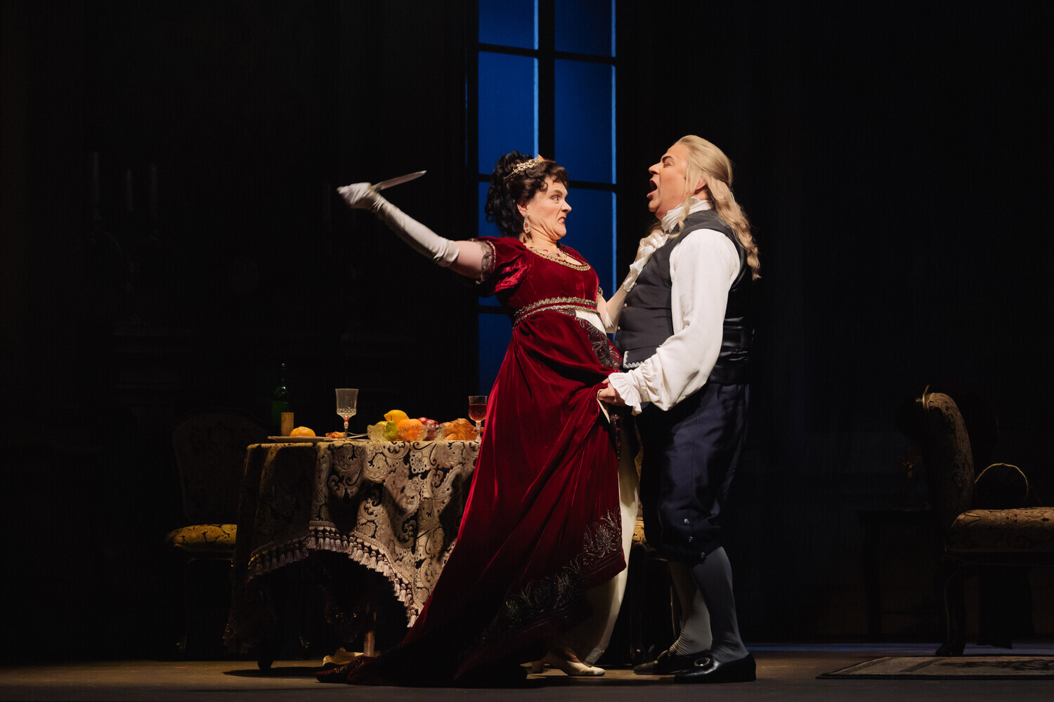 Vanessa Goikoetxea as Floria Tosca and Craig Colclough as Baron Scarpia