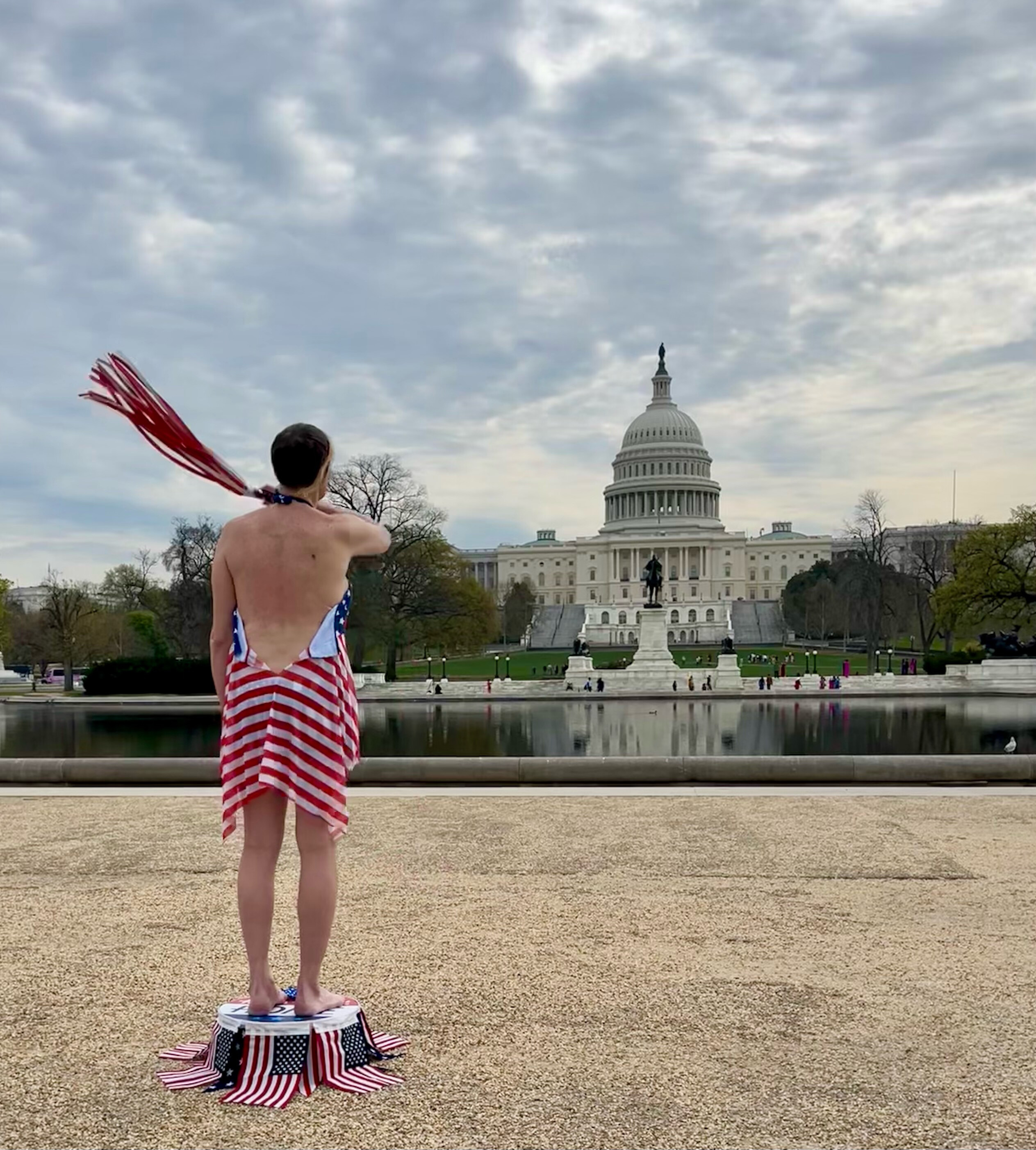A still from the recorded performance of Atonement for Imaginary Sins at the Capitol building in Washington, D.C., edited by Jakob Rushlo, 2024. IMAGE BY MIA D’AVANZA.