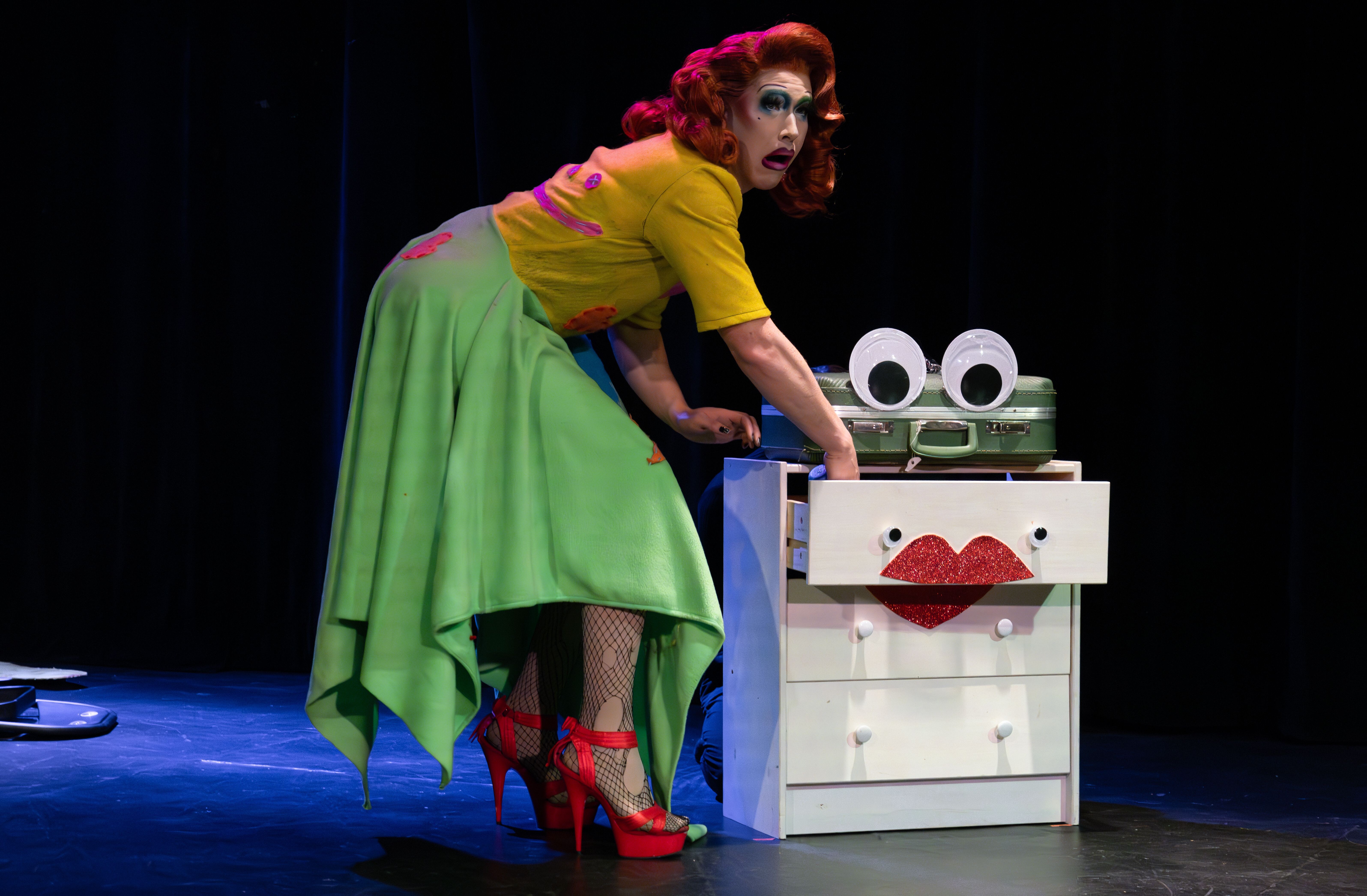 Miss Texas 1988 performing at last year's Fussy Cloud Puppet Slam volume 25: the Queer Edition