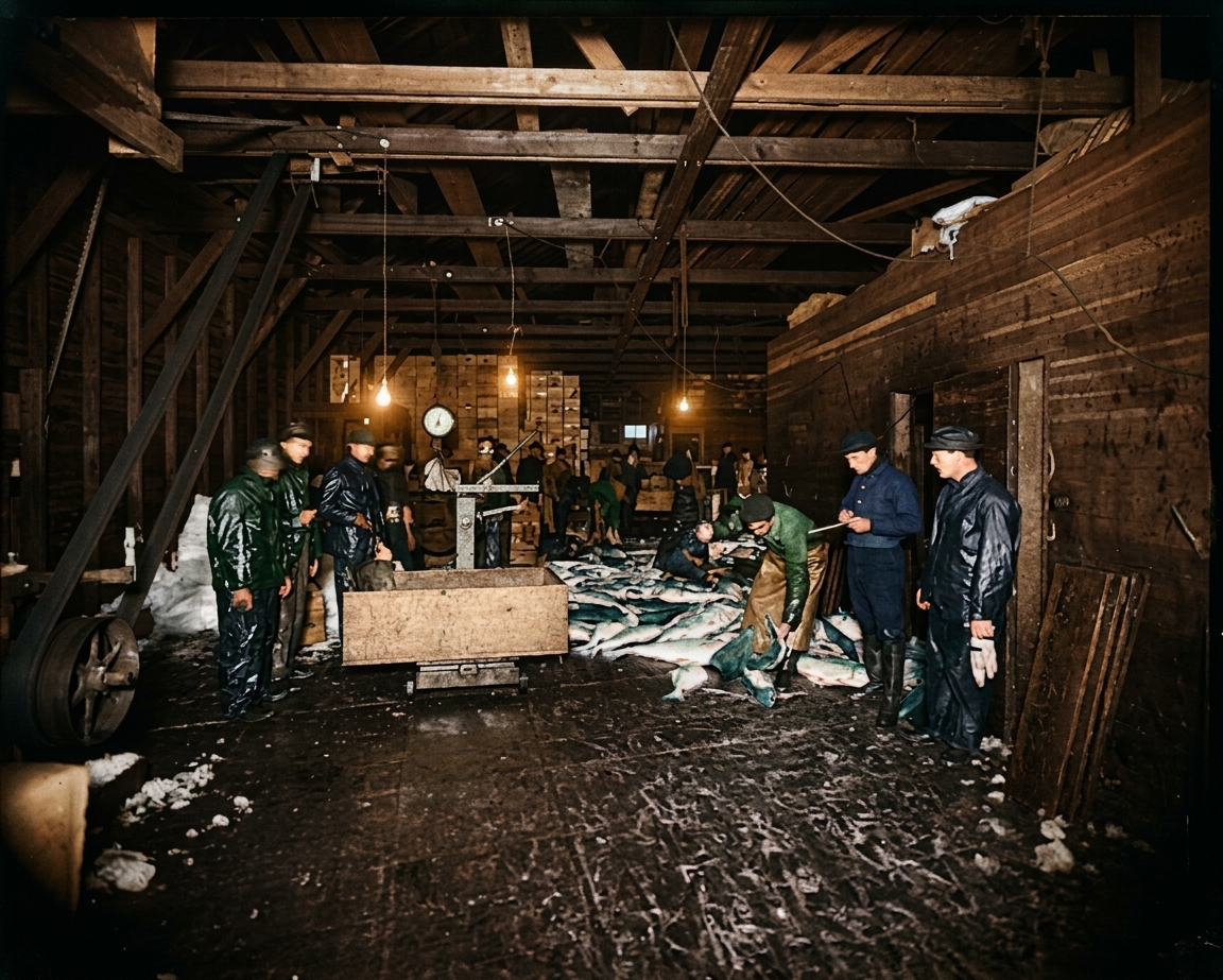 San Juan Fish & Packing Company cannery interior, c. 1905