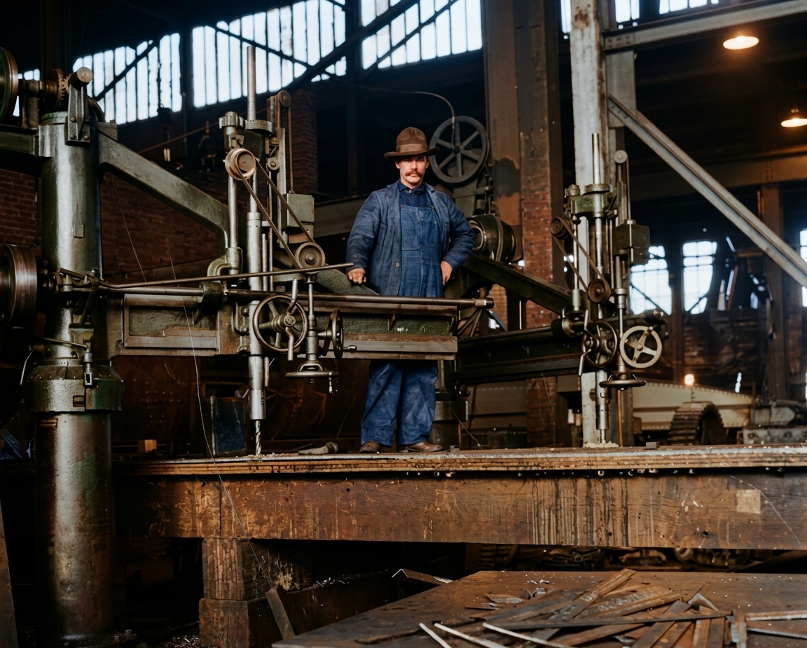 Drilling boiler plate, Moran Bros. Co. shipyard, c. 1900