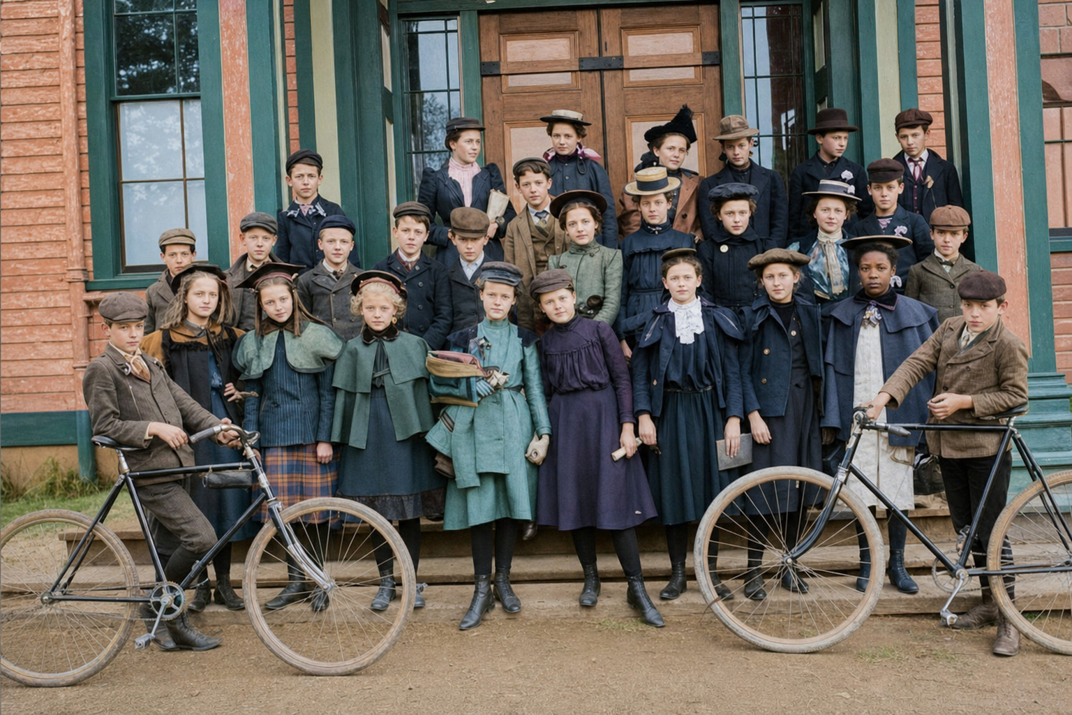 Students at the old Territorial University Building, c. 1898