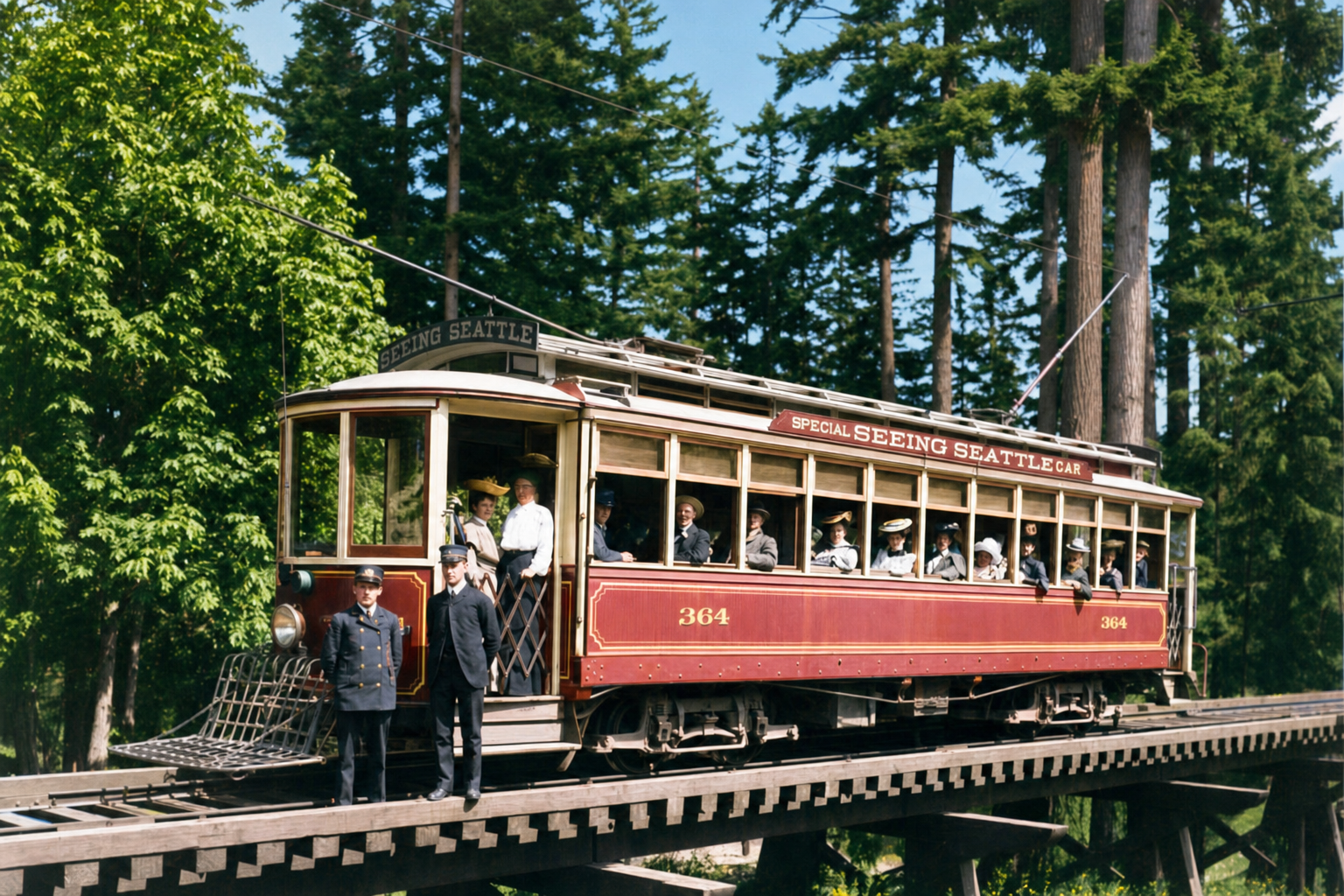 'Seeing Seattle' sightseeing streetcar No. 364, Woodland Park, c. 1907