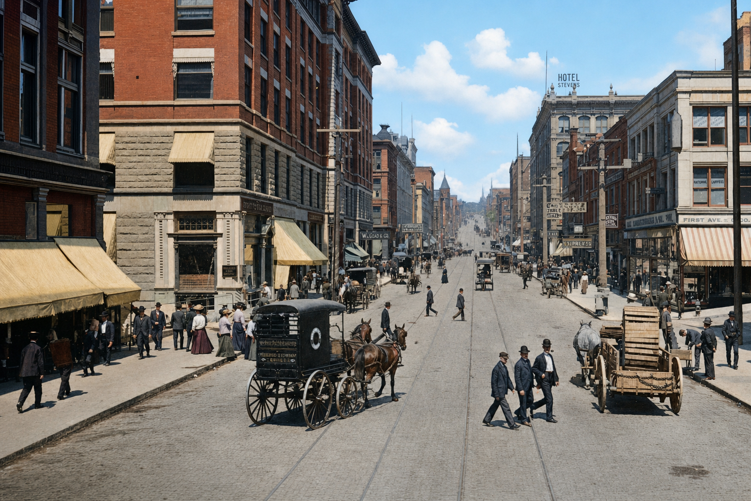 First Avenue from Columbia Street, c. 1907