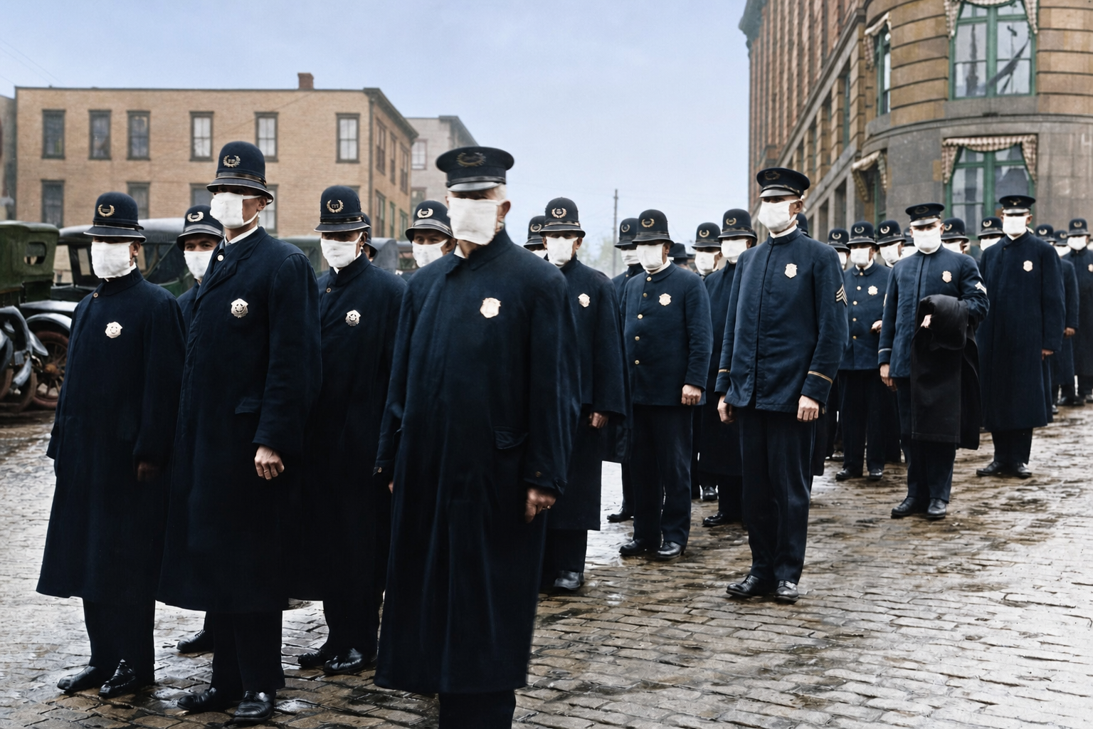 Seattle police in flu masks, December 1918