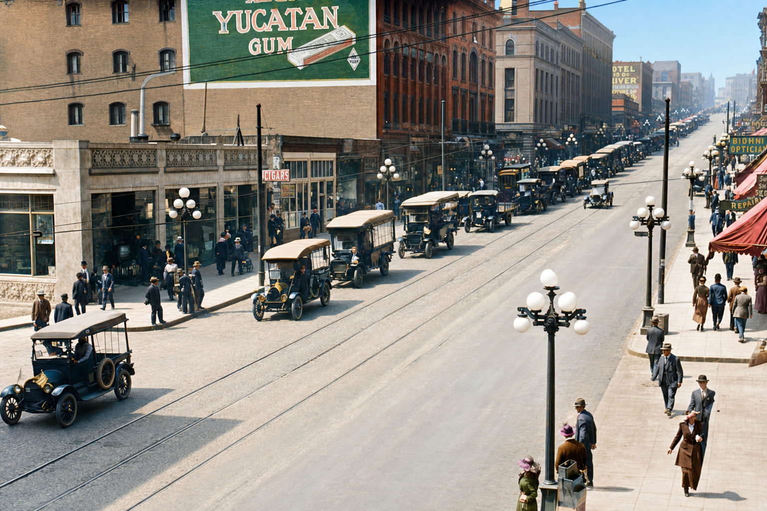 First Avenue with Yucatan Gum sign, c. 1918