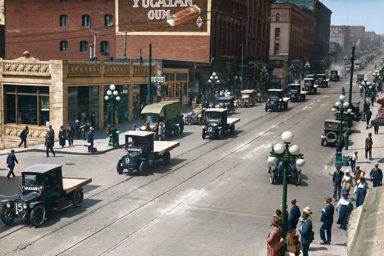 Truck parade on First Avenue, c. 1918