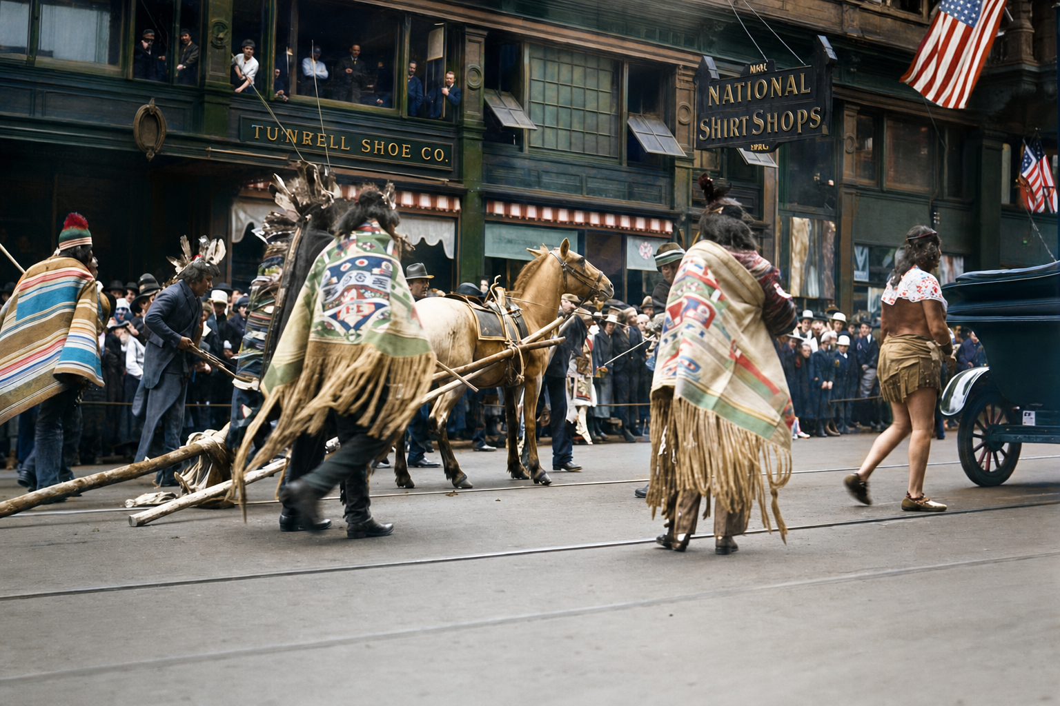 Potlatch parade procession at 2nd & Madison, c. 1912