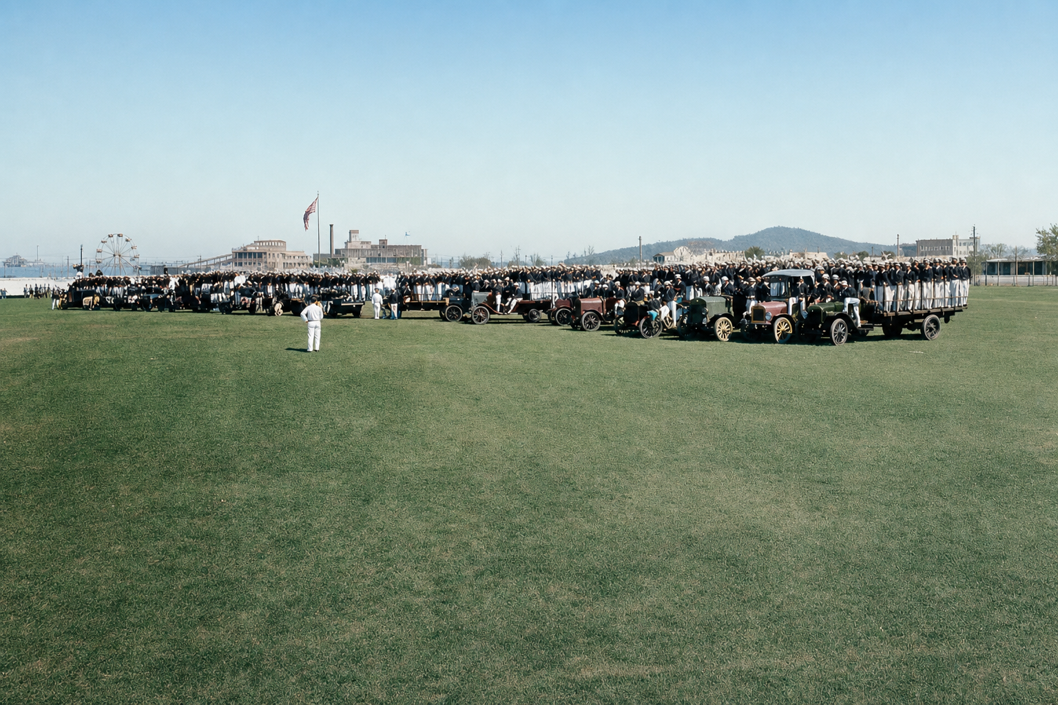 Naval Reserve assembly with truck convoy, July 1918
