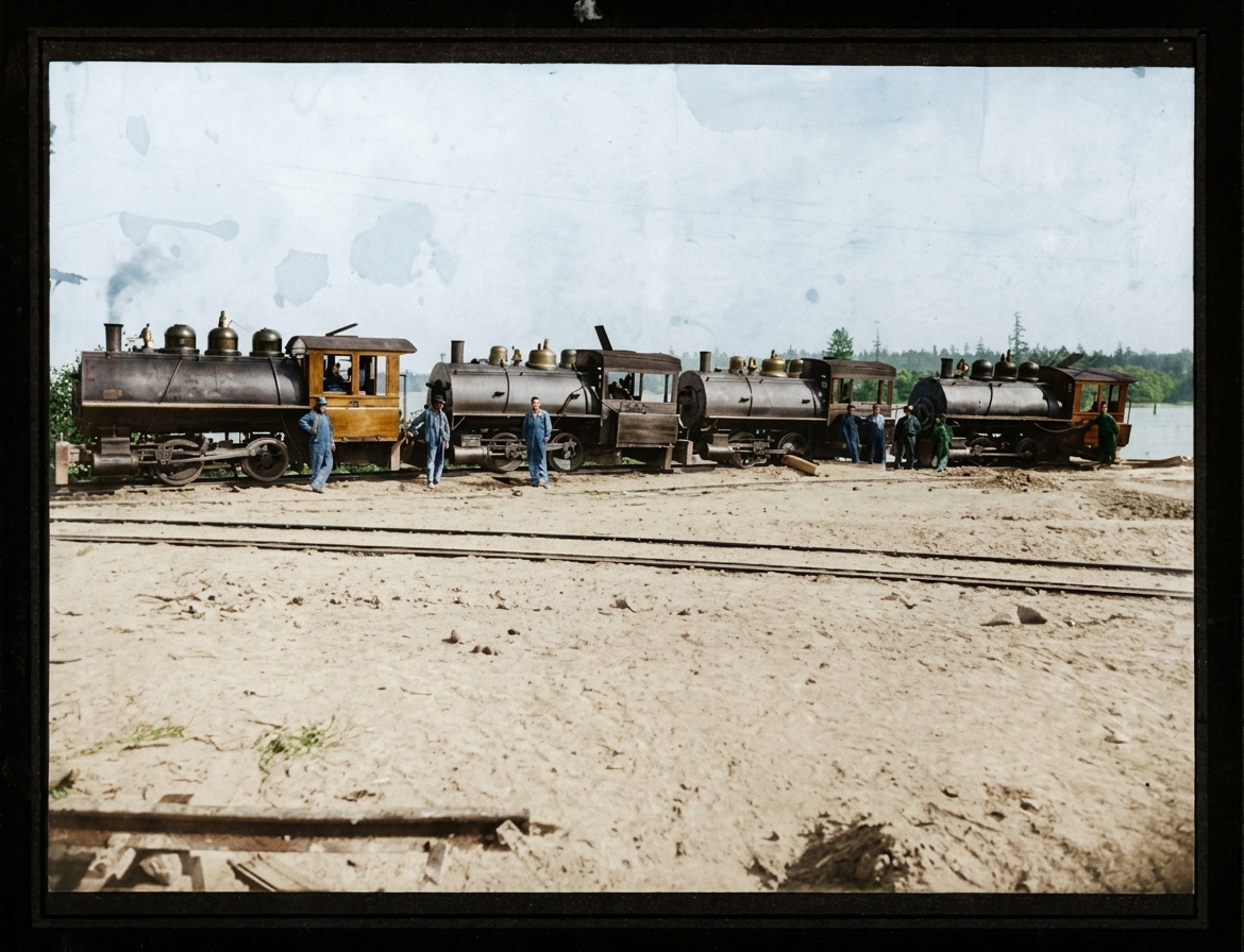Stillwell Brothers steam locomotives at Lake Washington Ship Canal, 1913
