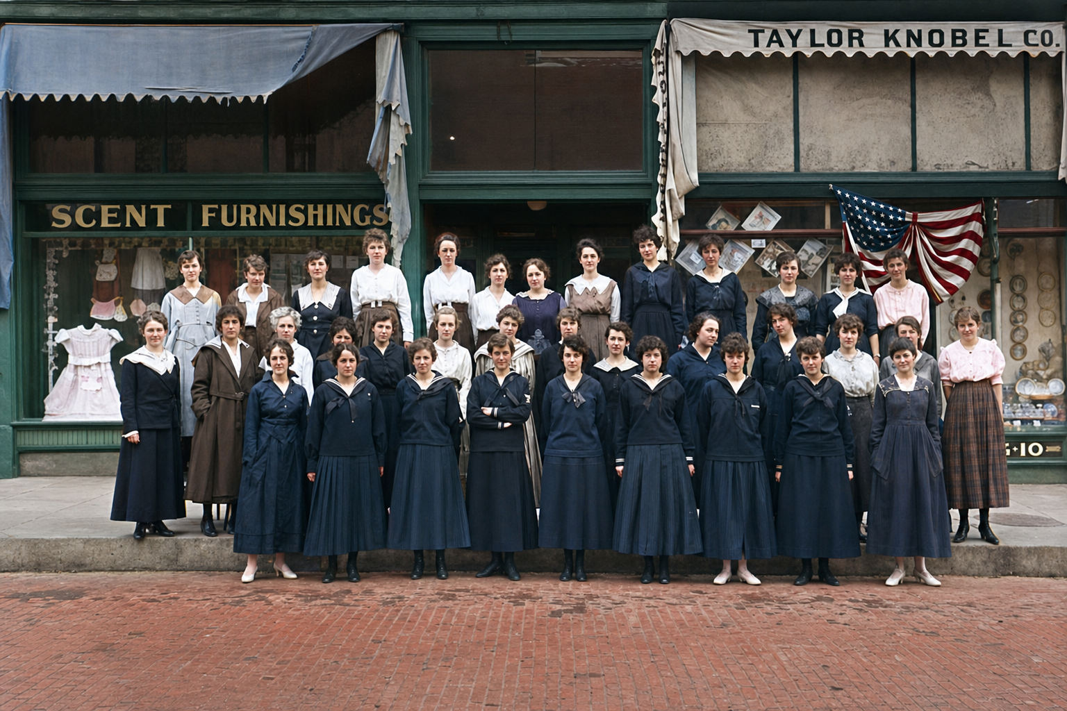 'Navyettes' group portrait outside Taylor Knobel storefront, 1917