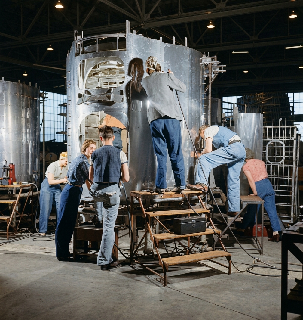Riveting a B-17F Fuselage at Boeing