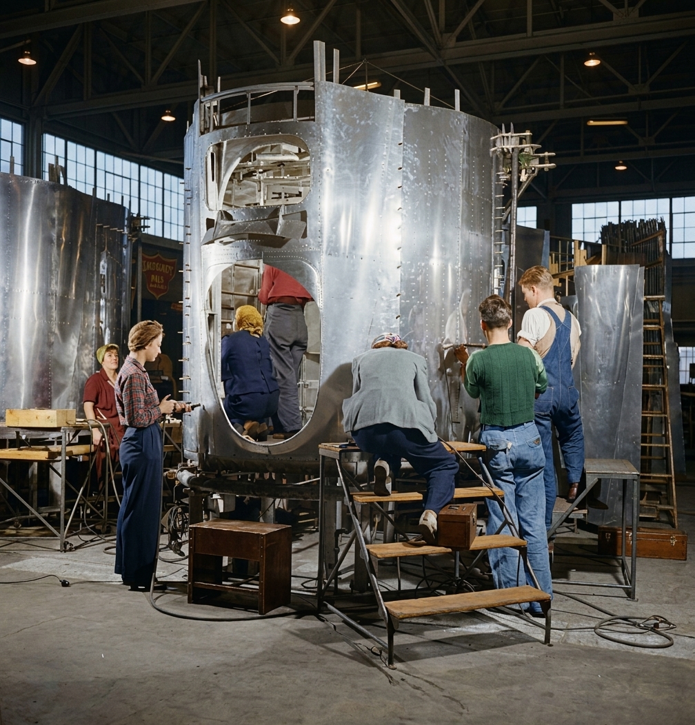 Riveting a B-17F Fuselage at Boeing