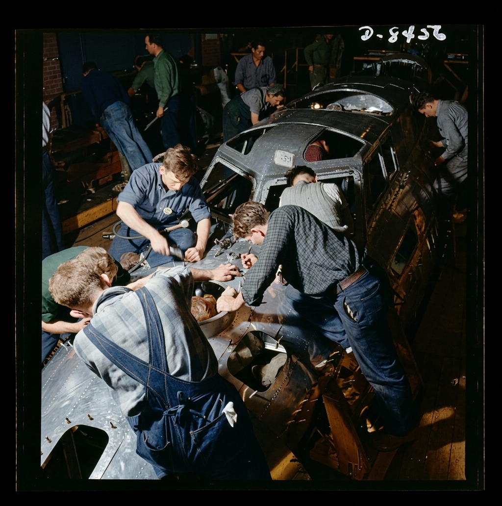 Skinning a B-17 Fuselage at Boeing