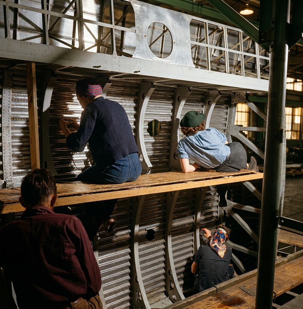 Workers Inside a B-17 Fuselage
