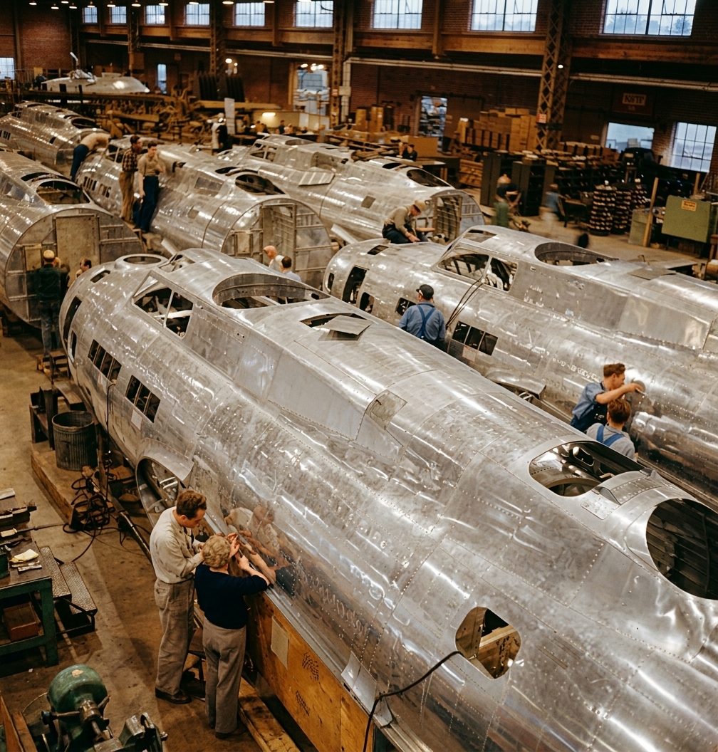B-17F Fuselages on the Boeing Line