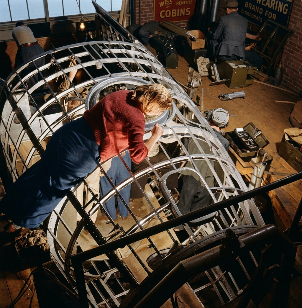 Woman Worker on B-17 Fuselage at Boeing