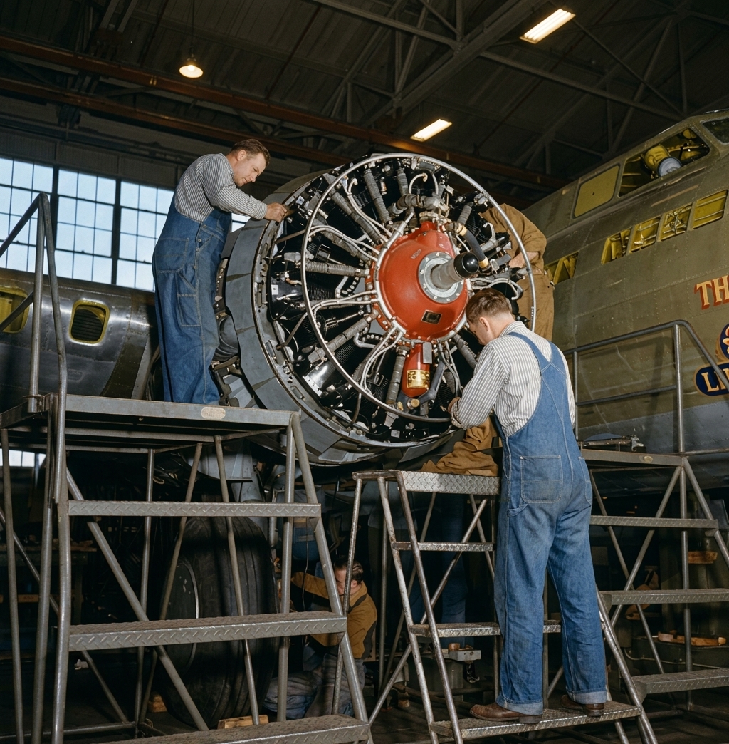 Assembling a B-17F Engine at Boeing