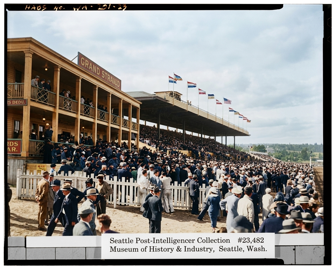 Opening Crowds at Longacres Racetrack