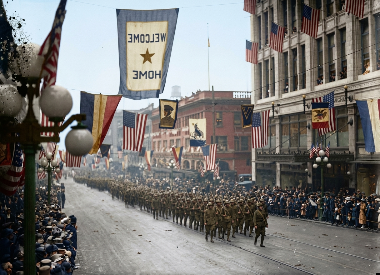 WWI 'Welcome Home' troop parade on Second Avenue, c. 1919