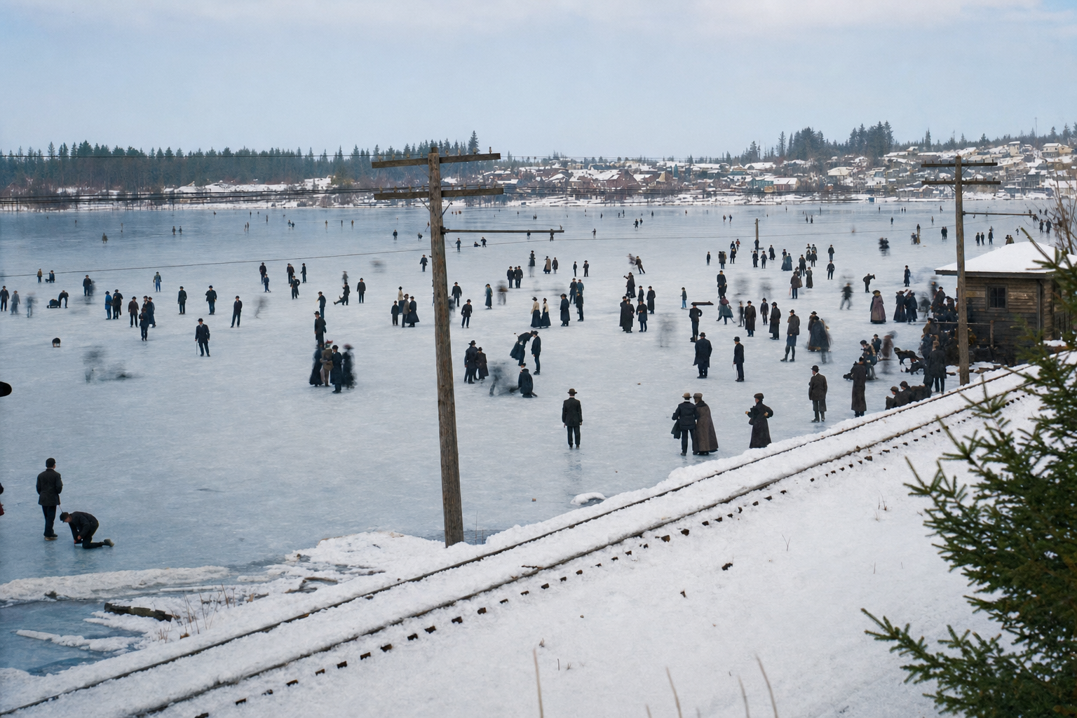 Ice skaters on frozen Green Lake, c. 1896