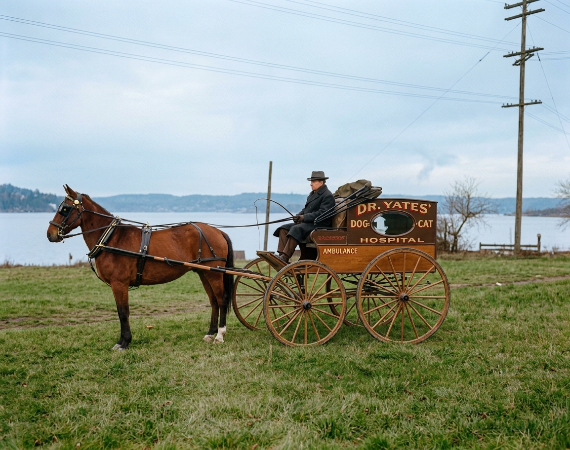 Dr. Yates' Dog & Cat Hospital ambulance buggy, Eastlake, c. 1910