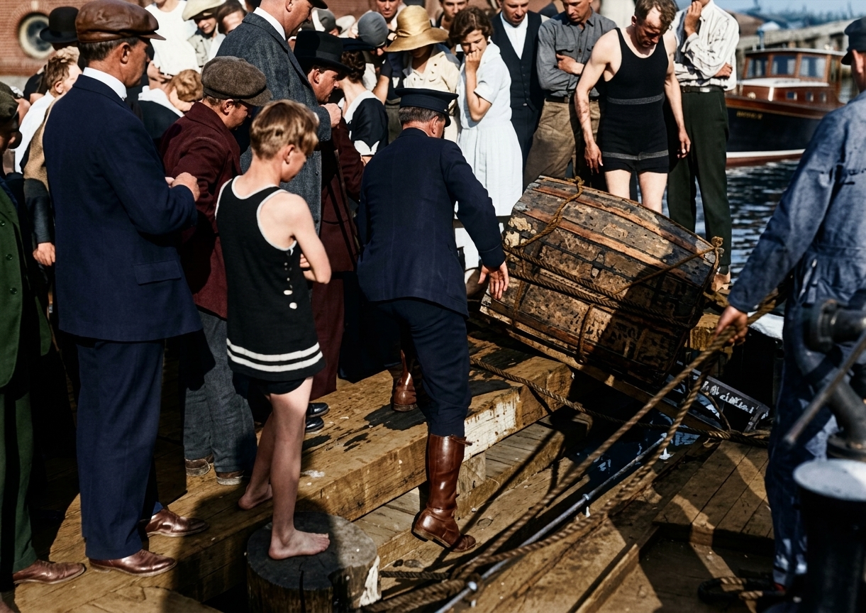 Recovery of the Mahoney trunk, Lake Union, 1921