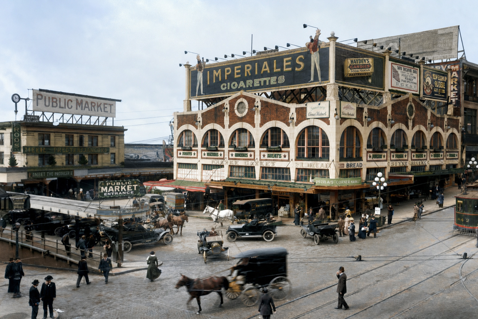 Pike Place Public Market, 1912, colorized, from The Seattle Story