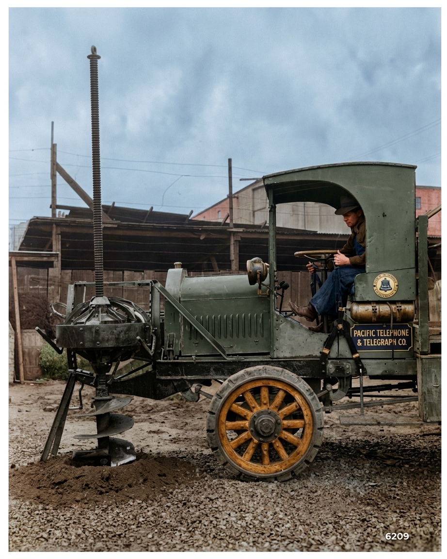 Pacific Telephone & Telegraph truck-mounted auger, c. 1918