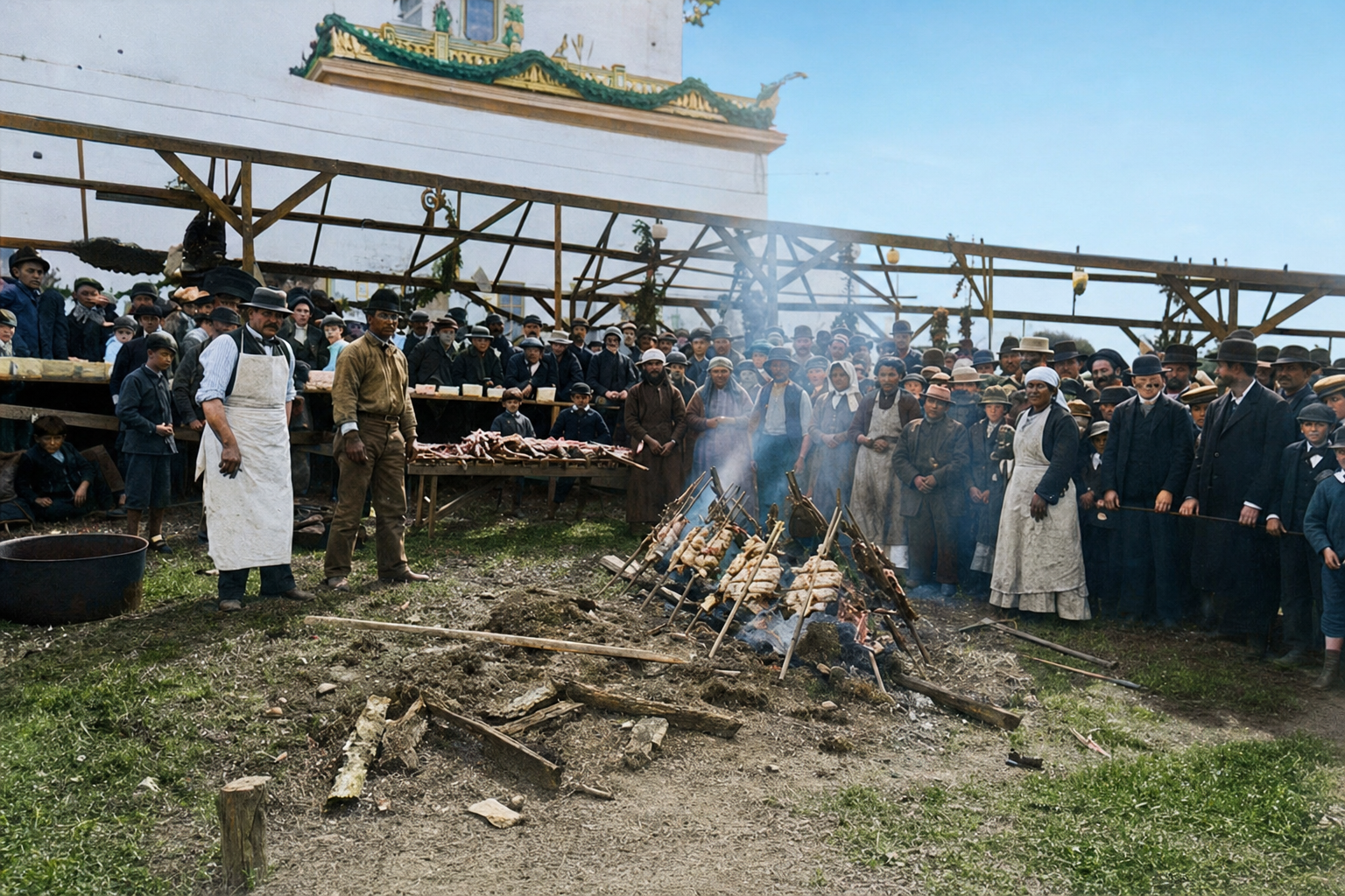 Salmon bake celebrating completion of the Northern Pacific Railroad, 1883